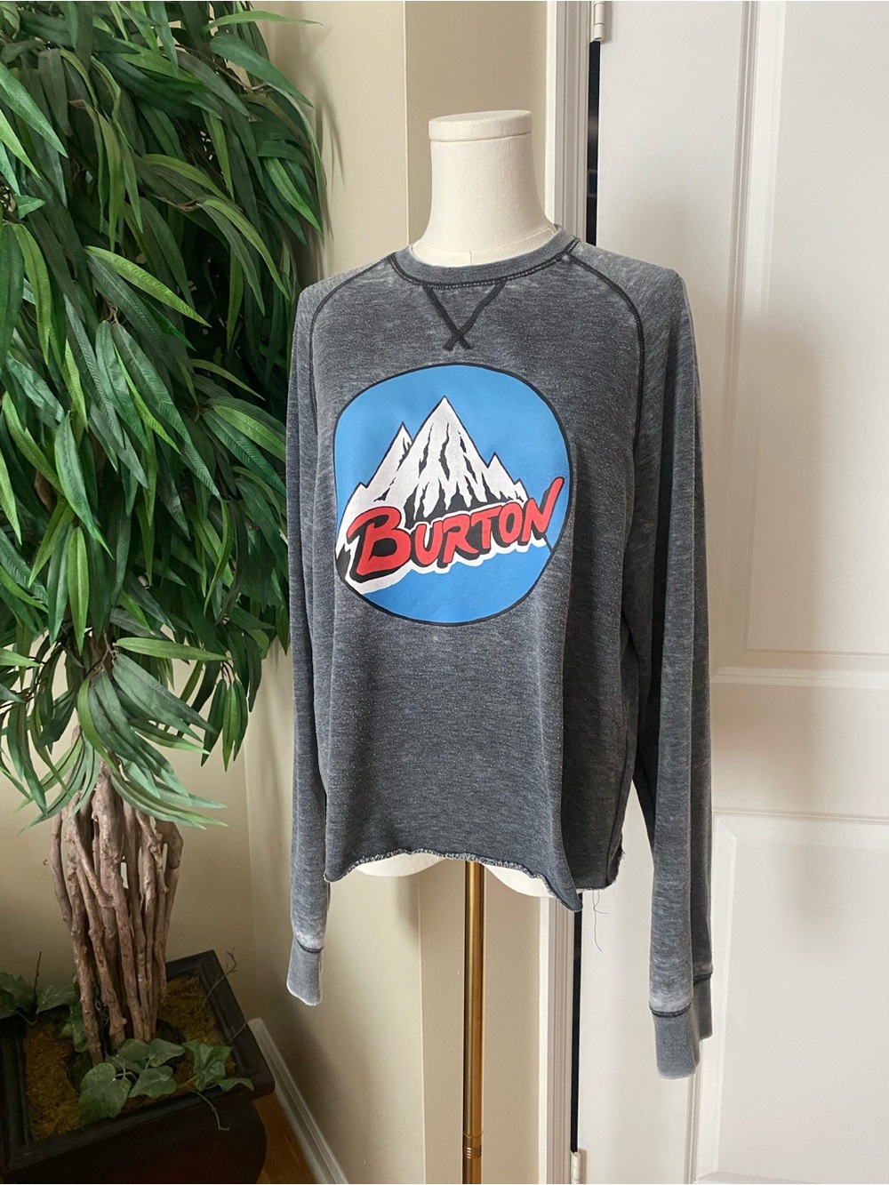 Burton Gray Crewneck Sweater with Blue Mountain Logo